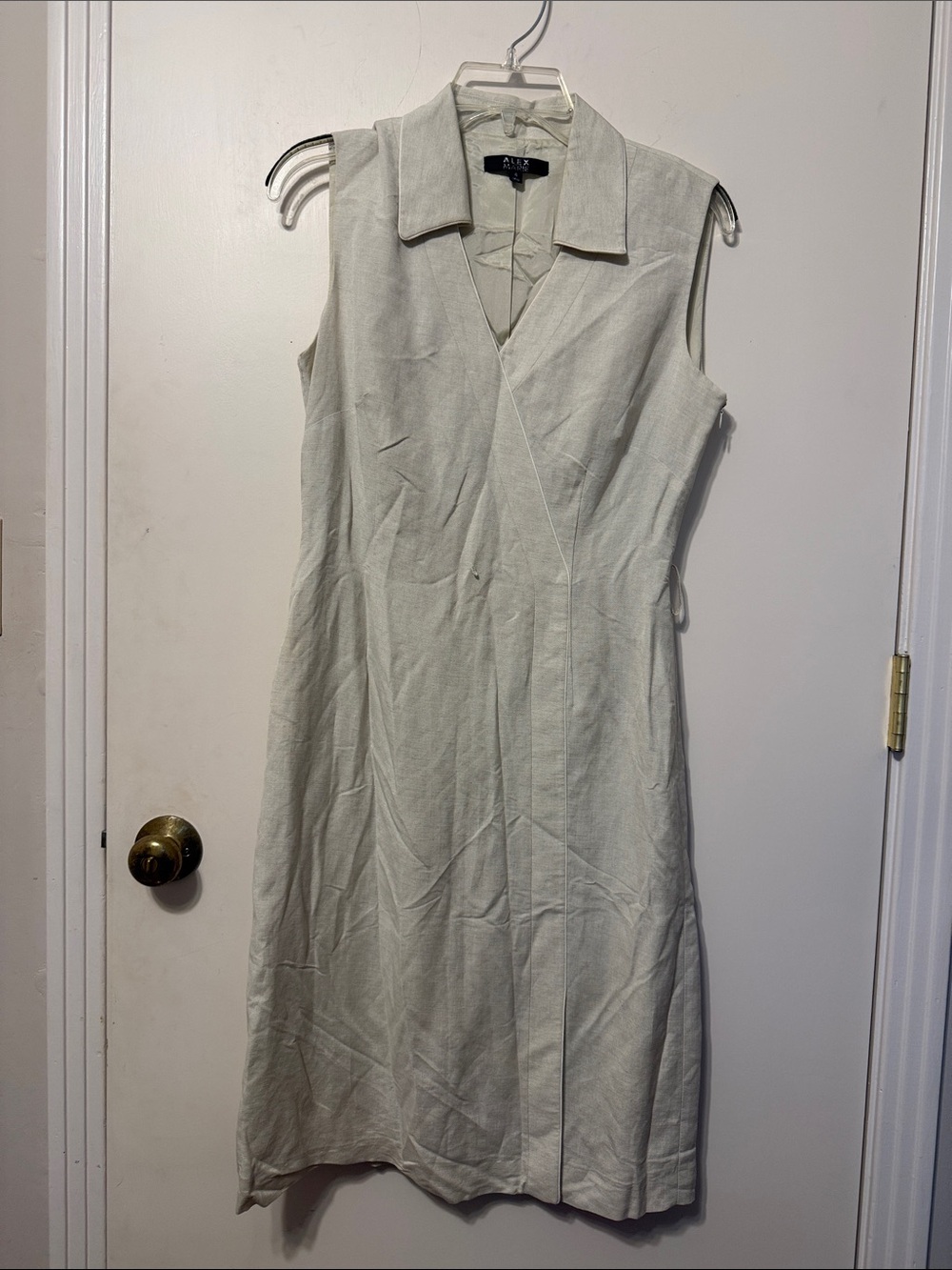 Alex Marie Sleeveless Wrap-Front Midi Dress in Light Beige